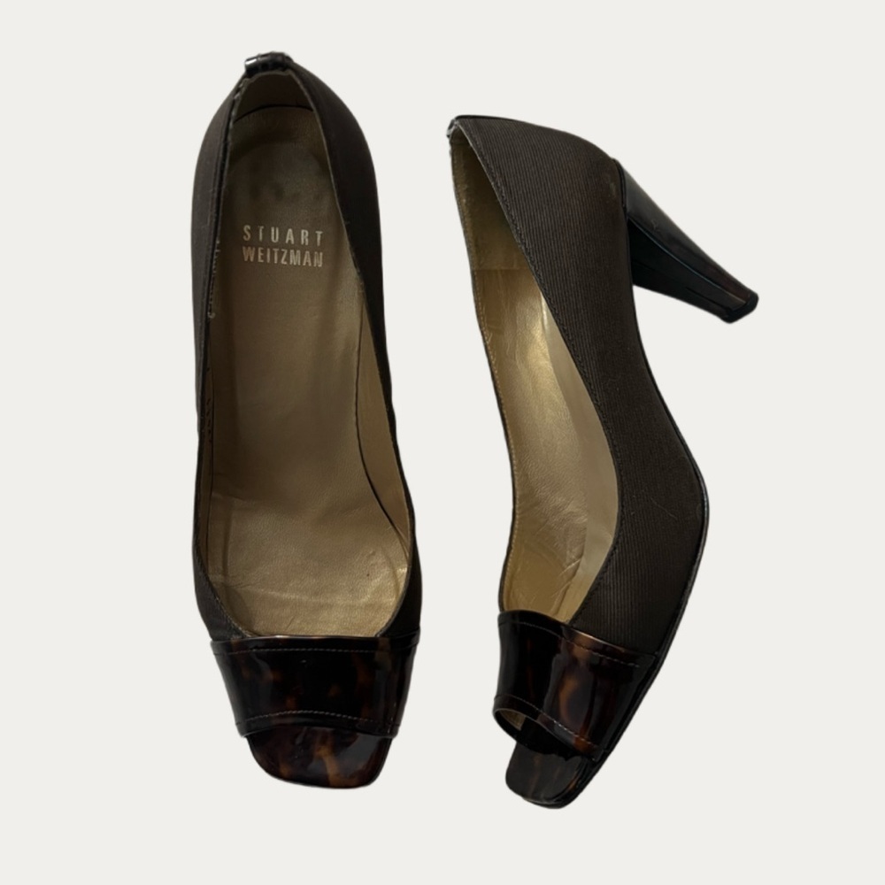 Vintage Stuart Weitzman Brown Slingback Pumps Size 7 – Patent Tortoise Detail
